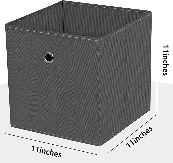 Foldable Storage Cubes Bins ,11 Inch Cloth Storage Cube Fabric Storage Box Cubes Organizer Baskets with Dual Handles for Home Organizer Set of 6 (Grey)