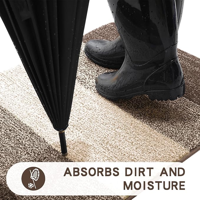 Kitinjoy Indoor Outdoor Door Mat, 59x36 Non-Slip Absorbent Dirt Trapper, Low-Profile Washable Inside Entrance Front Floor Mat, Sturdy Soft Entry Doormats for Entryway, Light Brown