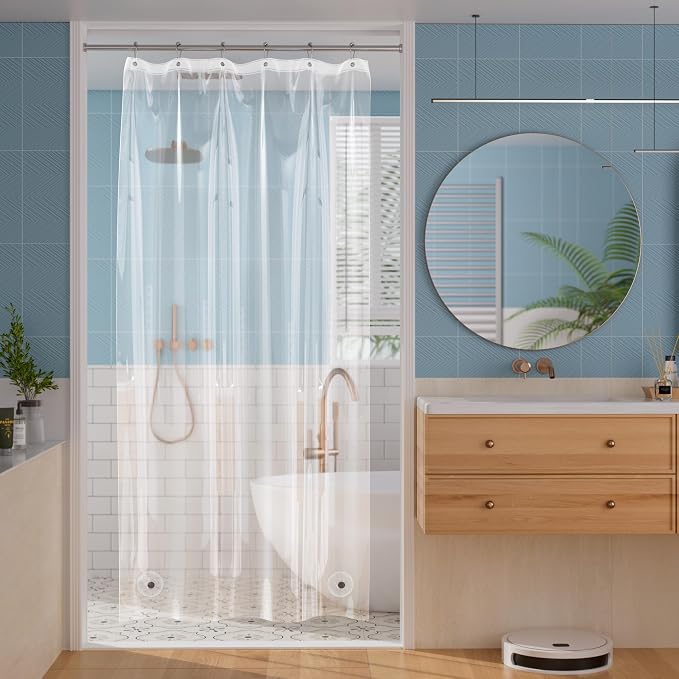 Titanker Shower Stall Curtain Liner, 36x72 Clear PEVA Lightweight Single Stall Narrow Shower Curtain for Bathroom with 2 Magnets and 6 Rustproof Grommet Holes