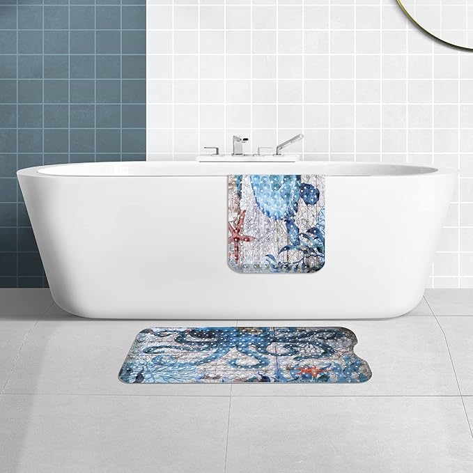MOLFUJ Non Slip Bathtub Mat for Bathroom, 40 X 16 Inch Sea Turtle Bath Tub Mat with Antislip Suction Cups and Drain Holes, Blue Long Shower Mats for Baby Tub