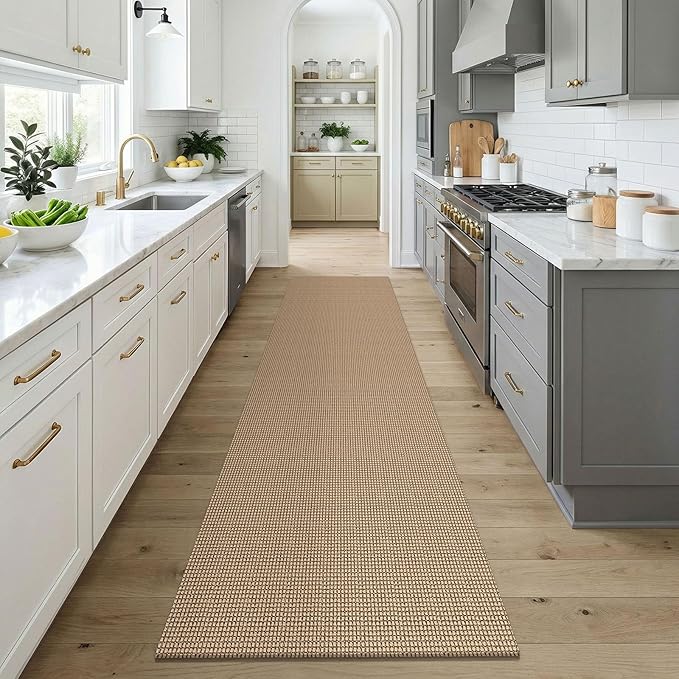 KOZYFLY Runners for Hallway 3x9, Wide Washable Runner Rug, Woven Non Slip Kitchen Runner, Braided Entryway Rug, Floor Carpet for Foyer, Bedroom, Hall, Orange Beige/Tan/Brown