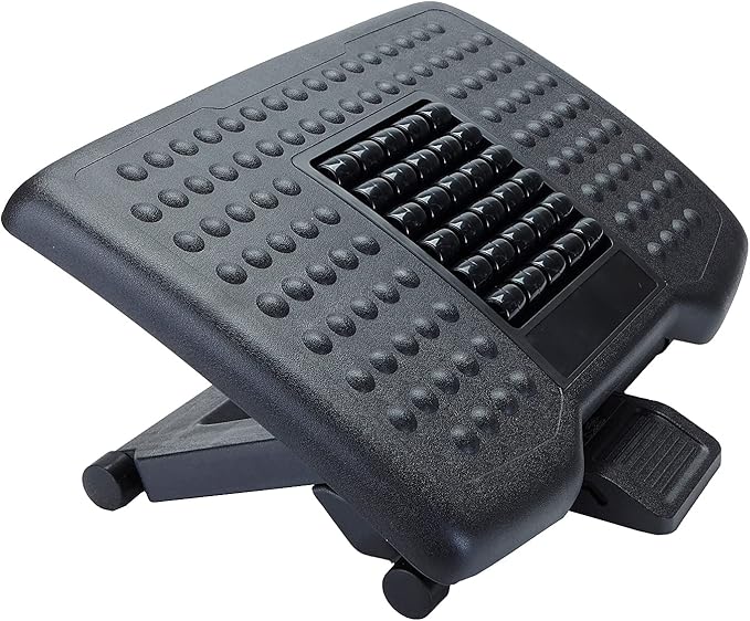 Mind Reader Adjustable Height Ergonomic Foot Rest with Massage Rollers, Black