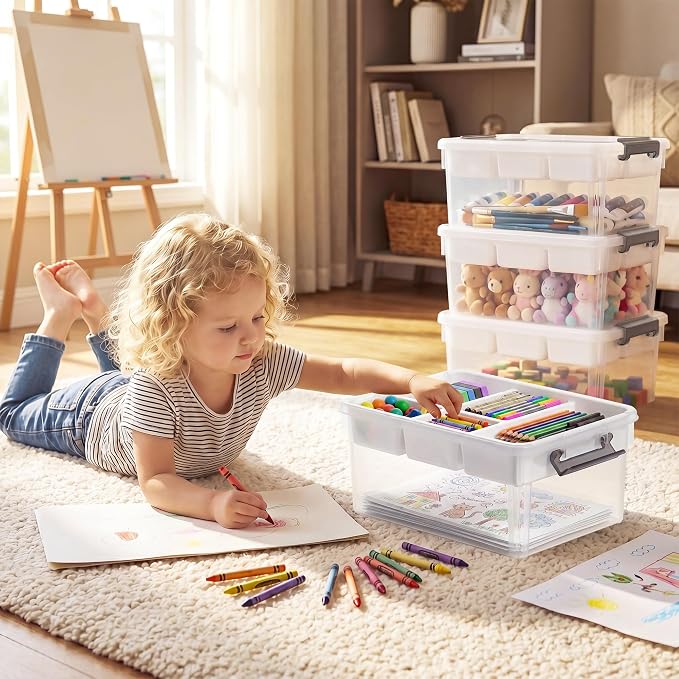 Citylife 17 QT Plastic Storage Box with Removable Tray Craft Organizers and Storage Clear Storage Container for Organizing Bead, Tool, Sewing, Playdoh, 2 Packs