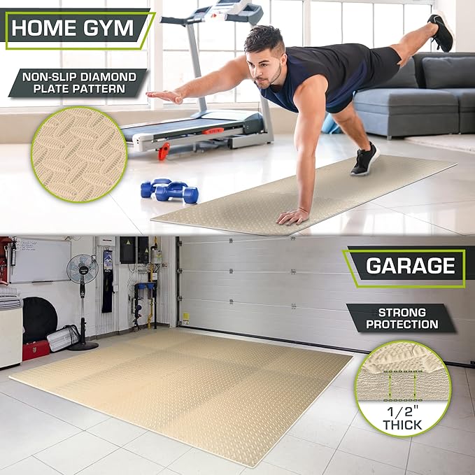 ProsourceFit Exercise Puzzle Mat 1/2-inch, EVA Interlocking Foam Floor Tiles for Home Gym, Workout Equipment, Kids Play Areas, Beige, 96 Sq Ft - 24 Tiles