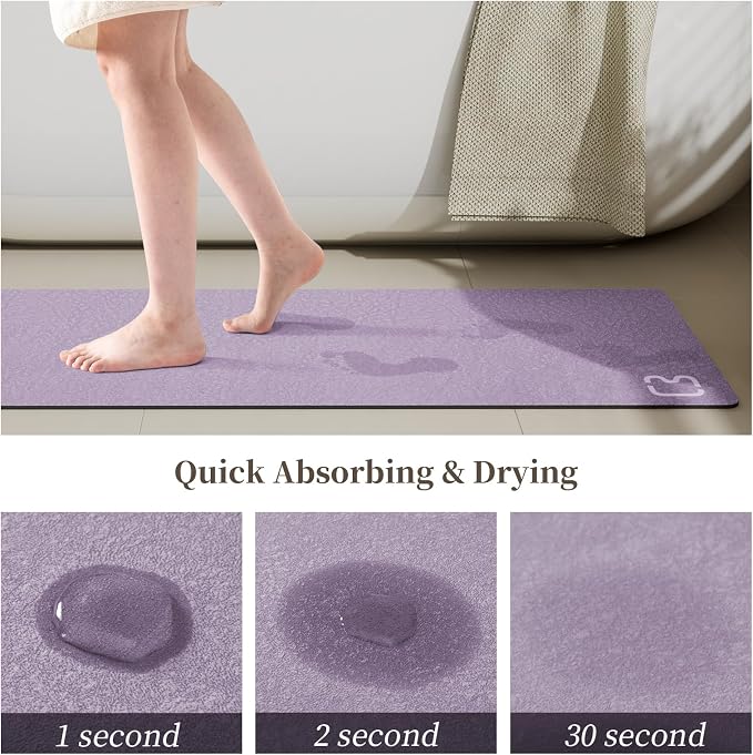 2 Piece Bathroom Rugs Mat Set - Quick Dry Diatomaceous Earth Bath Mat for Bathroom Non-Slip Bath Rug with Rubber Backing, Absorbent Bath Mat Thin Bath Floor Mat, 15.7x23.6+15.7x47.2 Inch, Lavender