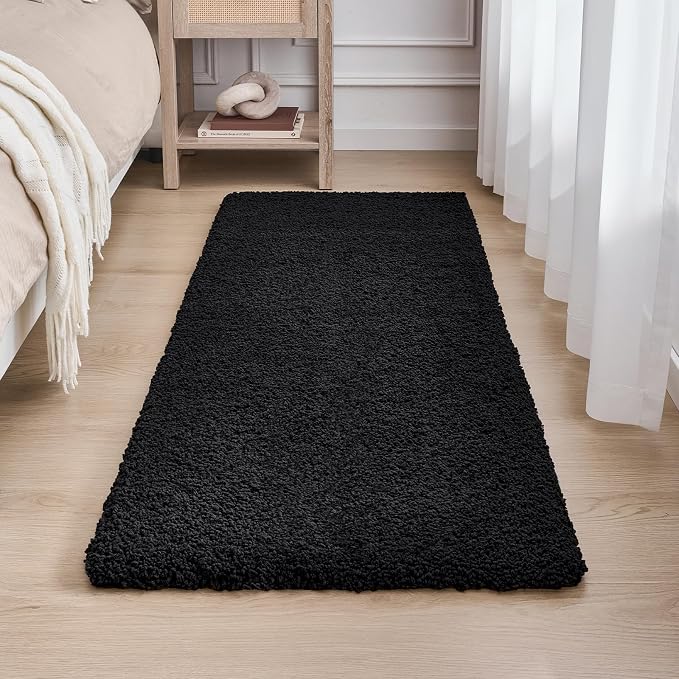 Disolla Black Bathrom Runner Rug 24x59 - Large Soft Plush Bath Mat, Thick Long Non-Slip Shaggy Floor Mat, Ultra-Absorbent for Master Bathroom Bedroom