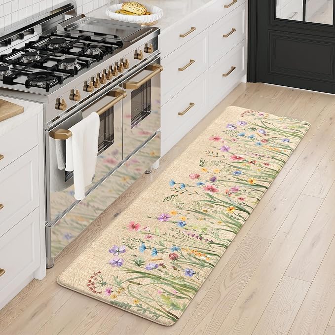 KIMODE Anti Fatigue Kitchen Mat, Cushioned Farmhouse Kitchen Runner, Non Slip Waterproof Kitchen Mat for Floor, Memory Foam Standing Desk Mat for Laundry, Office, Sink Brown 17.3"x59"