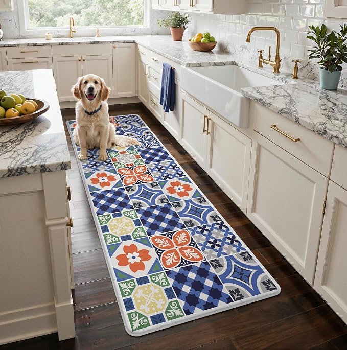 GENIMO Anti Fatigue Kitchen Mats for Floor, Cushioned Non Slip Kitchen Rug, Waterproof Kitchen Floor Mat Runner, Kitchen Mat for Laundry, Sink, Office, Entryway, 23.6"x71", Blue