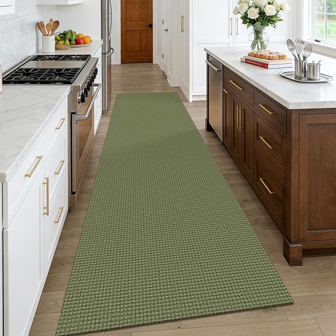 KOZYFLY Cotton Runners Rugs for Hallway 3x10, Wide Washable Runner Rug, Woven Non Slip Kitchen Runner, Braided Entryway Rug, Floor Carpet for Entry, Aisle, Hall, Olive Green/Earthy Green