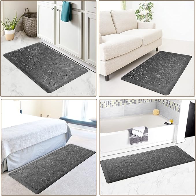 KMAT 2PCS Kitchen Mat Cushioned Anti-Fatigue Floor Mat,Waterproof Non-Slip Standing Mat,Ergonomic Comfort Floor Mat Rug for Home,Office,Sink,Laundry,Desk(17.3"x28"+17.3"x60",Grey)