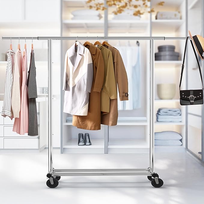 Simple Houseware Heavy Duty Clothing Garment Rack, Holds Up to 150 lbs, 42 to 67 Inches Extendable Rod, Chrome
