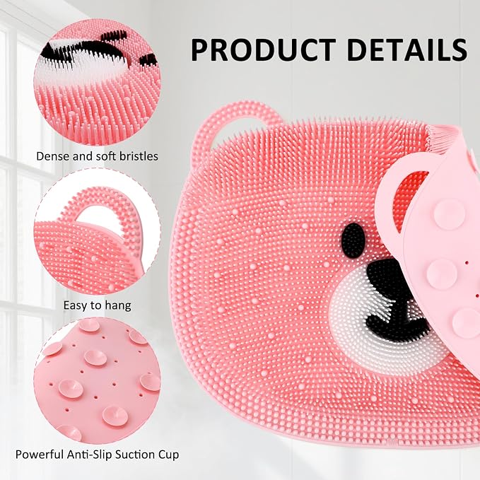 Foot Scrubber for Shower - Silicone Exfoliating Bath Mat with Non-Slip Suction Cups, Dead Skin & Callus Remover for Feet - Men & Women, 14.5" x 11" (Pink)