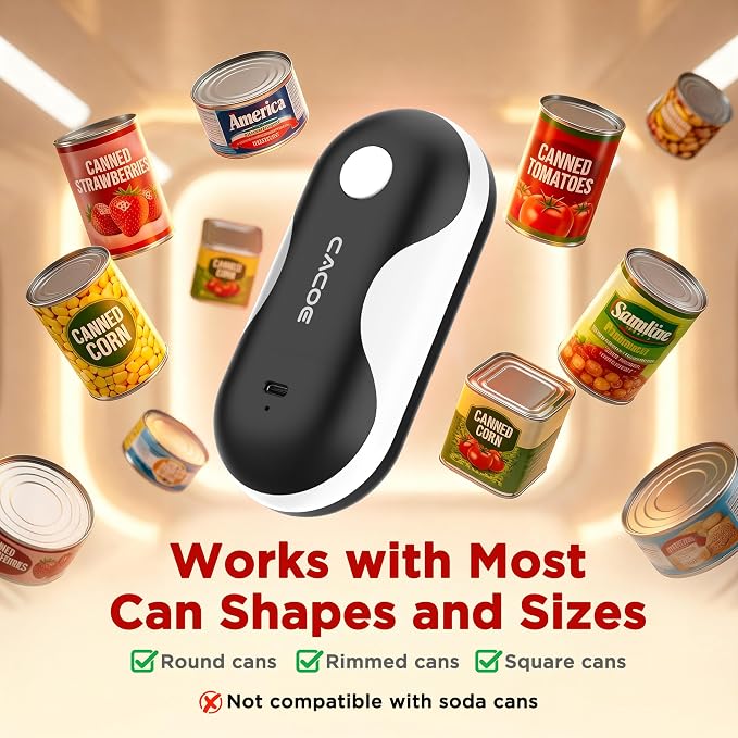 CACOE Automatic Smart Electric Can Opener with Auto Stop & USB-C Charging - Cordless Can Opener for Elderly and Arthritic Users for Seniors & Arthritis, Effortless One-Touch Open (black)