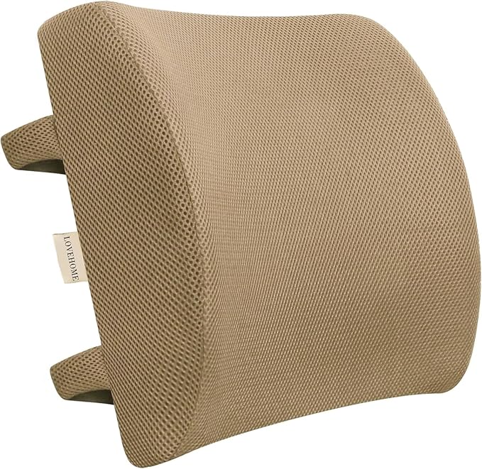 Memory Foam Lumbar Support Pillow for Lower Back Comfort, Ergonomic Back Cushion with Breathable Mesh Cover, Lumbar Pillow for Chair, Car, Office, Brown