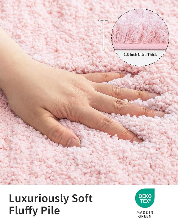 ILANGO Dark Pink Bathroom Rugs 24" × 17" Small Non Slip & Super Absorbent Extra Thick Soft, Washable Bath Mat for Floor, Microfiber Plush Shaggy Bath Rug with Rubber for Bathtub Shower Room Sink