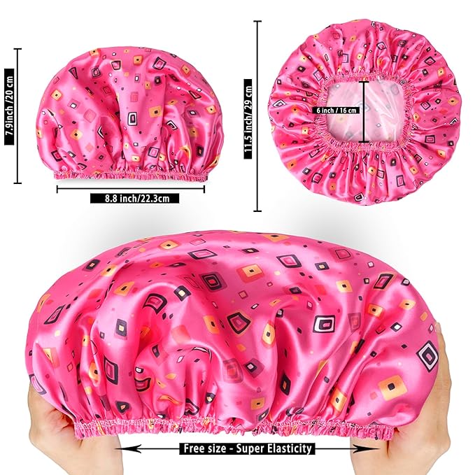 4 PCS Shower Cap for Women, Elastic and Reusable Bath Caps, Double Layers Shower Caps Reusable Waterproof, Bathing Shower Caps, Environmental Bath Hair Protection Cap - Stripes