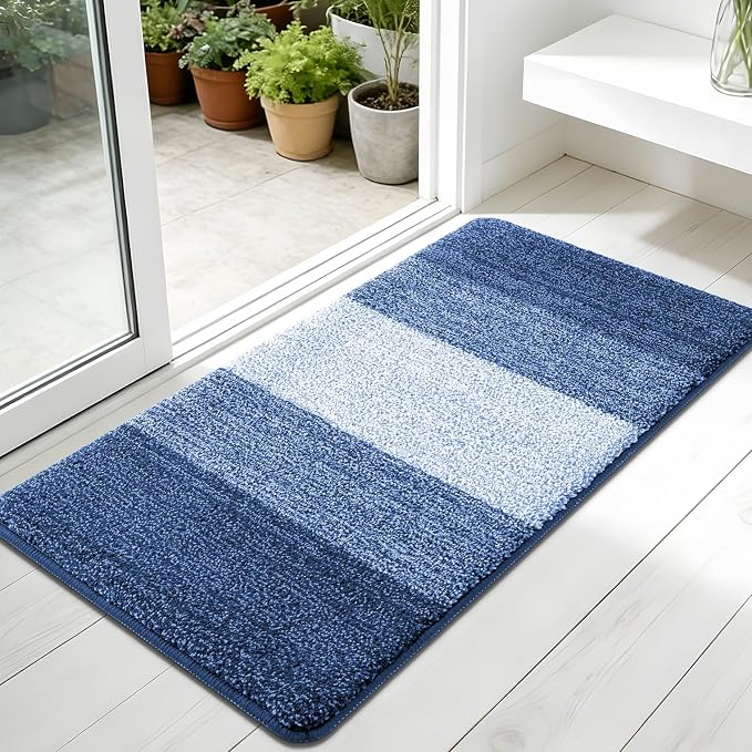 Kitinjoy Indoor Outdoor Door Mat, 45x27 Non-Slip Absorbent Dirt Trapper, Low-Profile Washable Inside Entrance Front Floor Mat, Sturdy Soft Entry Doormats for Entryway, Navy Blue