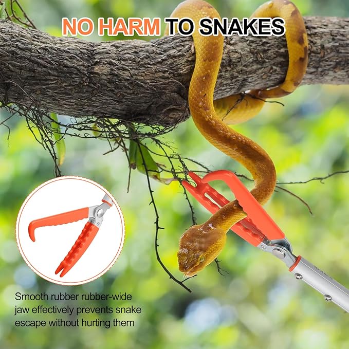 Kalkal 79" Snake Grabber Tool, Professional Aluminum Alloy Telescopic Rattle Snake Tongs, Heavy Duty Reptile Grabber Snake Catcher Wide Jaw Pick-up Handling Tool with Lock