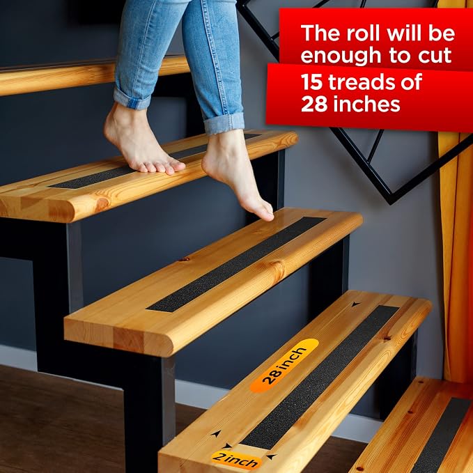 Grip Tape - Heavy Duty Anti Slip Tape for Stairs Outdoor/Indoor Waterproof 2Inch x 35Ft Safety Non Skid Roll for Stair Steps Traction Tread Staircases Grips Adhesive Non Slip Strips Nonslip Walk Black