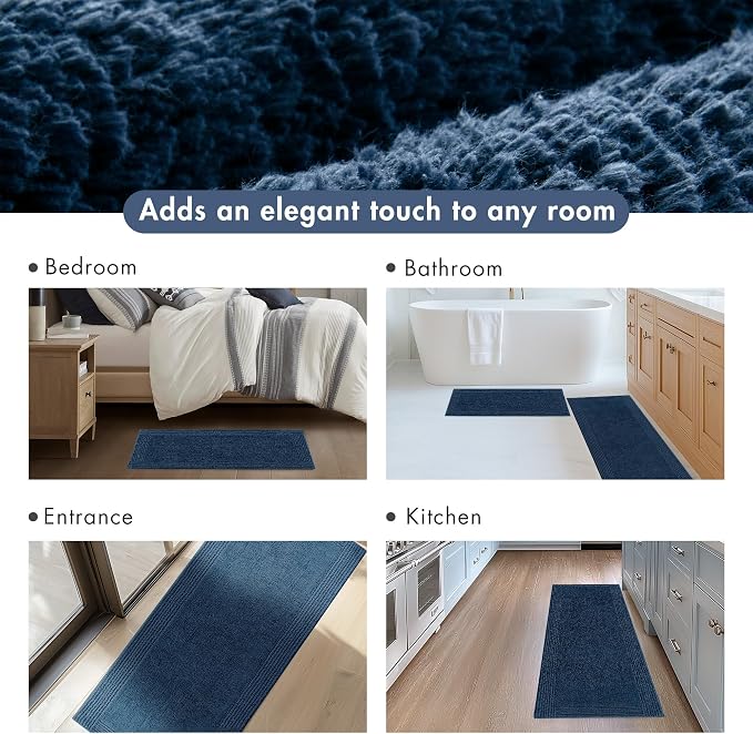Madison Park Splendor Reversible 100% Cotton Tufted Bathroom Rug-3000 GSM Hotel Quality Luxurious Plush Medium Pile Bath Mat Absorbent, Quick Dry, Shower Room Décor, 24x72 Navy