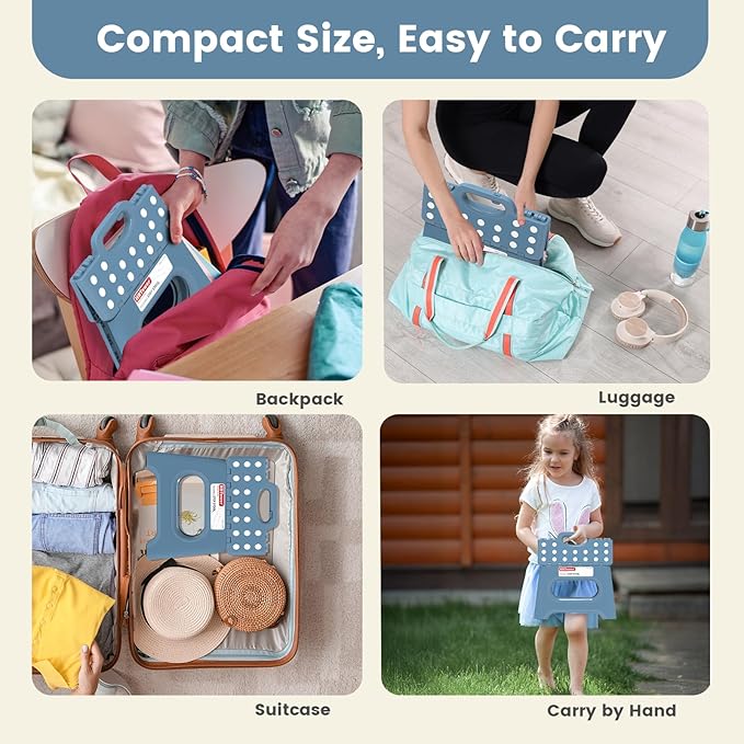 HBTower Folding Step Stool 9 Inch - Holds 600 lb, Non-Slip Surface & Carry Handle - Sturdy Step Stool for Kids, Toddlers & Adults - Compact Foldable Foot Stool for Kitchen, Bathroom, Bedroom(Blue)