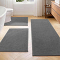 YIHOUSE Dark Gray Bathroom Rugs Sets 3 Piece, Quick Dry Non Slip Thin Bath Mat with Toilet Rug, Absorbent Machine Washable Bath Runner Rugs for Bathtub Sink Home Decor