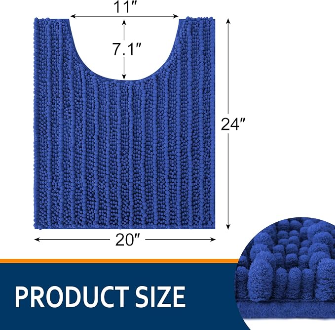 Smiry Bathroom Toilet Rugs U Shaped 24x20, Extra Soft Absorbent Non Slip Rubber Backing Chenille Contour Bath Rugs for Toilet, Machine Washable Contoured Bath Mats, Royal Blue