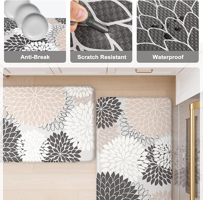 KIMODE Kitchen Mats Cushioned Anti Fatigue, Farmhouse Dahlia Rugs for Kitchen Rug Runner Stain Resistant, Ergonomic Standing Kitchen Floor Mat, Non Slip Waterproof Kitchen Sink Rug, 20" x 71", Pink