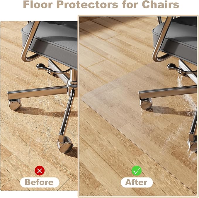 [Thickened to 2.0mm] 50"x60" Computer Chair Mat for Hardwood, PVC Office Mat for Hardwood Floor, Anti-Slip Rolling Chair Floor Protector,Vinyl Mats for Home, Under Desk Mats for Rolling Chairs
