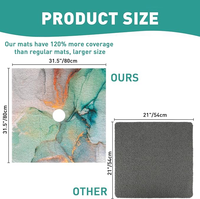 Square Shower Mat Non Slip: 32 x 32 Inch Extra Large Shower Mats with Drain Hole in Middle - PVC Loofah Anti Slip Shower Floor Matt for Inside Shower