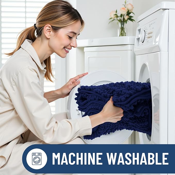 Smiry Bathroom Rugs Mat 59x20, Extra Soft Absorbent Chenille Bath Rugs, Non Slip Rubber Backing Machine Washable Quick Dry Bath Mats for Bathroom Floor, Tub, Shower, Home Decor Accessories, Navy Blue