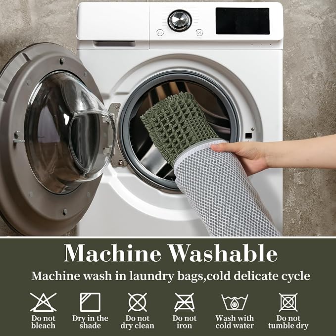 RESARE Waffle Bathroom Runner Rugs, Super Absorbent Bath Mat Non Slip Washable Quick Dry, Upgraded Ultra Soft Boho Bath Rugs with Tassels, Farmhouse Home Decor Accessories, 2'x6'(24"x72") Green
