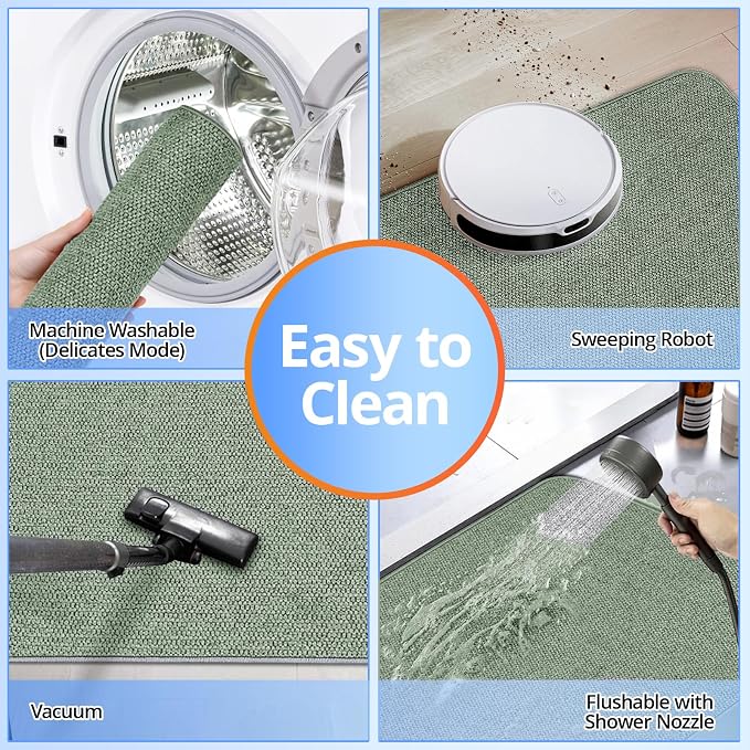 Bathroom Rugs Sets 2 Piece, Thin Bath Mat Absorbent Quick Dry, Machine Washable, Rubber Backing for Non Slip, Low Pile Cozy Cloth Bathroom Rug Set for Tub/Sink/Shower (27"x17" & 36"x24", Sage Green)