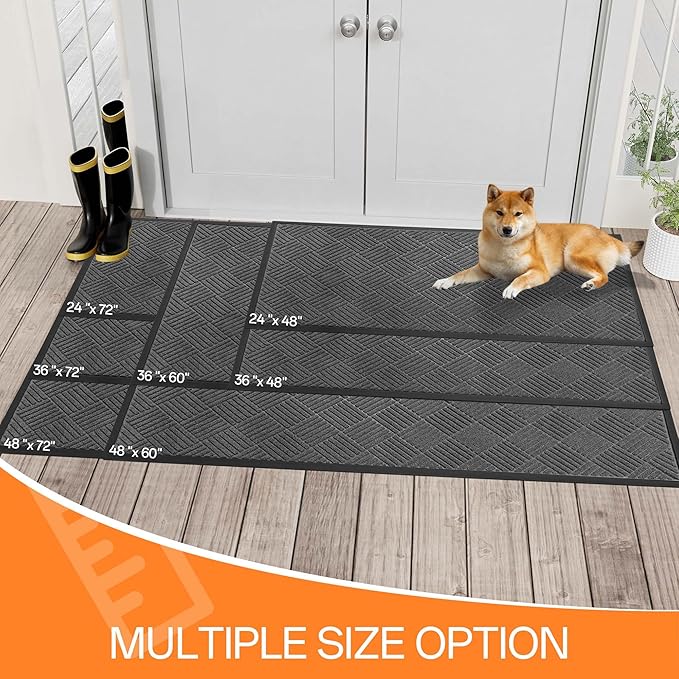 Indoor Outdoor Door Mat, 4’x 3' Doormat for Entryway, Rubber Backing Non Slip Front Door Mat Outside Entrance, Super Absorbent Commercial Floor Mat for Home Office, Gray