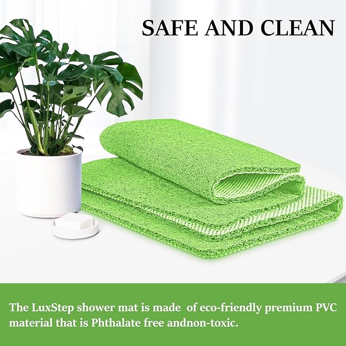 LuxStep Shower Mat Bathtub Mat,24x24 inch, Non-Slip Bath Mat with Drain, Quick Drying PVC Loofah Bathmat for Tub,Shower,Bathroom (Grass Green)