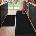 hicorfe Kitchen Runner Rugs and Mats Sets,2 Pieces Absorbent Non-Slip Kitchen Rug,Comfort Kitchen Mat for Floor,Washable for Kitchen,Hallway,Office,Sink,Laundry(24"x71"+24"x35",Black)