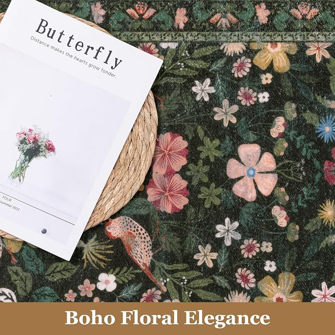 HEBE Boho Kitchen Rugs Sets of 3, Non Slip Washable Kitchen Mats for Floor, Farmhouse Kitchen Carpet Runner Rug Set for Sink, Stove, Laundry Room & Hallway