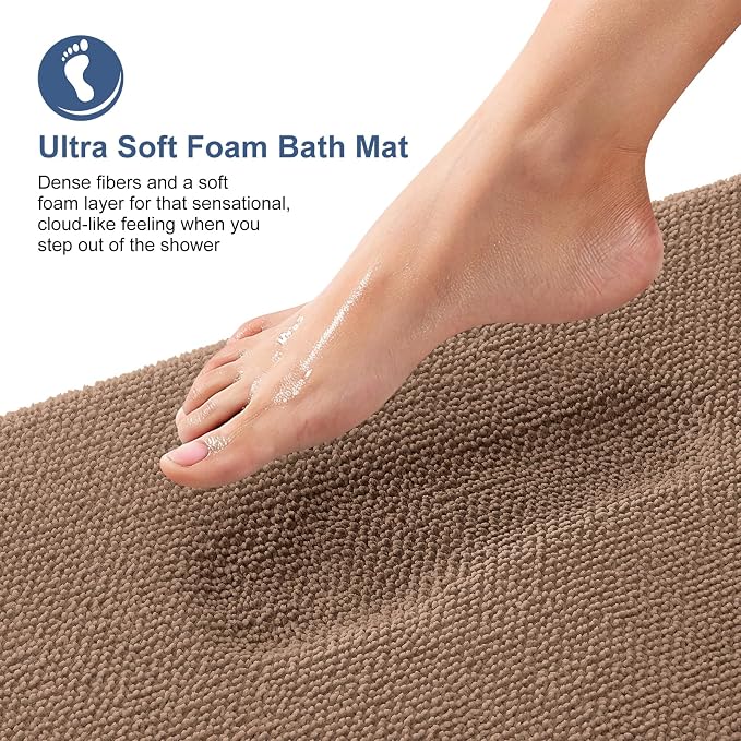 OLANLY Thick Memory Foam Bathroom Runner Rugs 70x24, Extra Soft Absorbent Long Bath Rug, Quick Dry Bath Mats, Non-Slip, Machine Washable Mat for Bathroom, Tub and Shower, Home Decor Accessories, Mocha