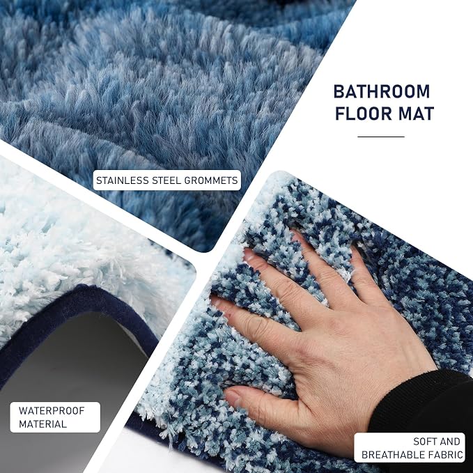 XLHOMO Navy Blue Bathroom Accessories Set with Wicker Trash Can Shower Curtain and Rugs,Bathroom Sets Small Waste Basket Bathroom Trash Can for Bedroom Bathroom