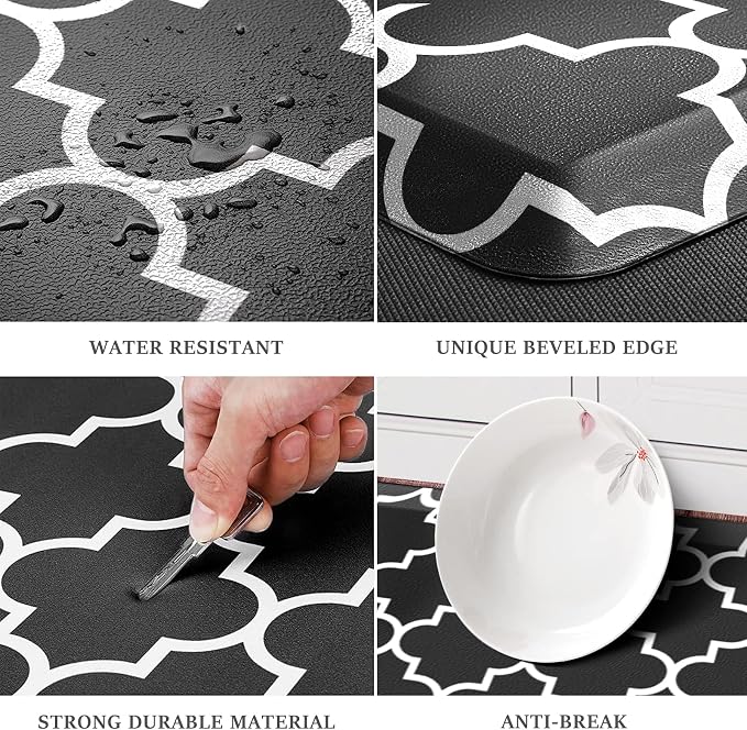 WISELIFE Kitchen Runner Rugs Anti-Fatigue mats - 4/5 Inch Non Slip Waterproof Ergonomic Comfort Mat for Kitchen, Floor Home, Office, Sink, Laundry (17.3"x 60",Black)