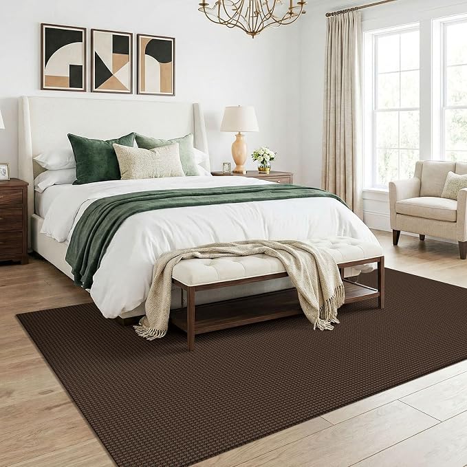 KOZYFLY Washable 5x7 Living Room Rug, Non Slip Woven Area Rugs, Braided Floor Carpet for Entryway, Kitchen, Bedroom, Dining Room, Office, Cotton Rug Indoor Decor, Brown/Dark Brown