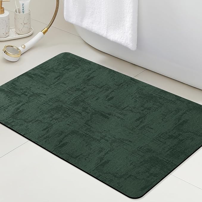 ACCUMTEK Non Slip Bath Mat, Thin Bathroom Rugs Fit Under Door, Quick Dry Bath Mats, Machine Washable Bath Rugs for Bathroom, Bathtub & Kitchen, Bathtub, Deep Green/Marble/24 x17