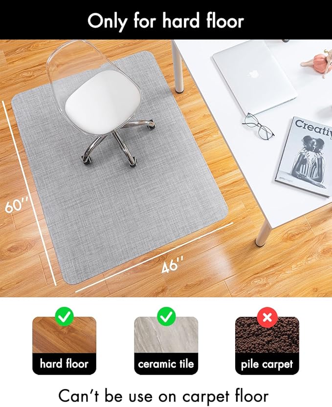 BARoyal Office Chair Mat for Hardwood Floor Under Desk Computer Rolling Chair Mat for Wood/Tile Floor Non-Slip Heavy Duty Desk Rug PVC Plastic Hard Floor Protector 46"x 60" (Mist)