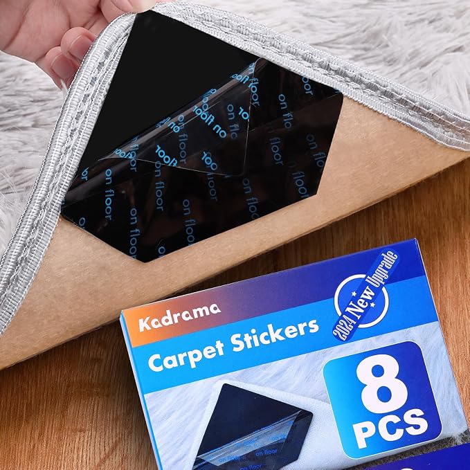 8-Pack DIY Tear-to-Fit Rug Gripper Pads | Dual-Adhesive Non-Slip Tape for Hardwood, Tile & Laminate | Hand-Tearable Shape Customization, No Residue & Floor Safe Carpet Stickers