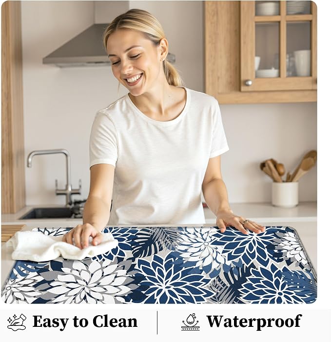 Arenarug Kitchen Mats for Floor 2PCS Cushioned Anti Fatigue Kitchen Mats Waterproof Non Slip Kitchen Mat Rug Set Comfort Foam Standing Mat for Sink, Laundry, Office, 24"x39"+24"x59", Blue Gray