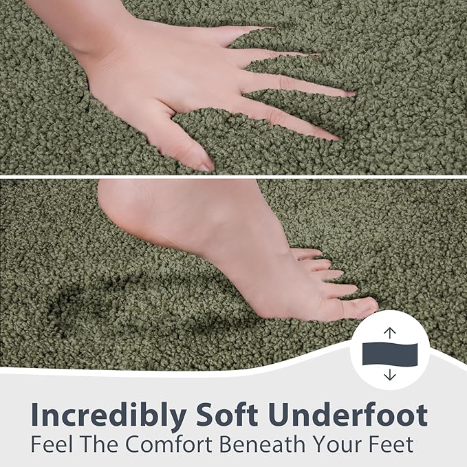 anllugs Bathroom Rugs 30" x 60", Non-Slip Extra Soft Absorbent Bath Rugs, Machine Washable Quick Dry Bath Mats for Bathroom Floor, Shower, Bathtub and Sink, Olive Green & Green