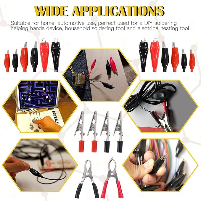 108 Pcs 10 Type Metal Alligator Clip Clamp Assortment Kit Red Black Crocodile Electrical Test Clamps Connector Jumper Helper with Protective Insulation Cover