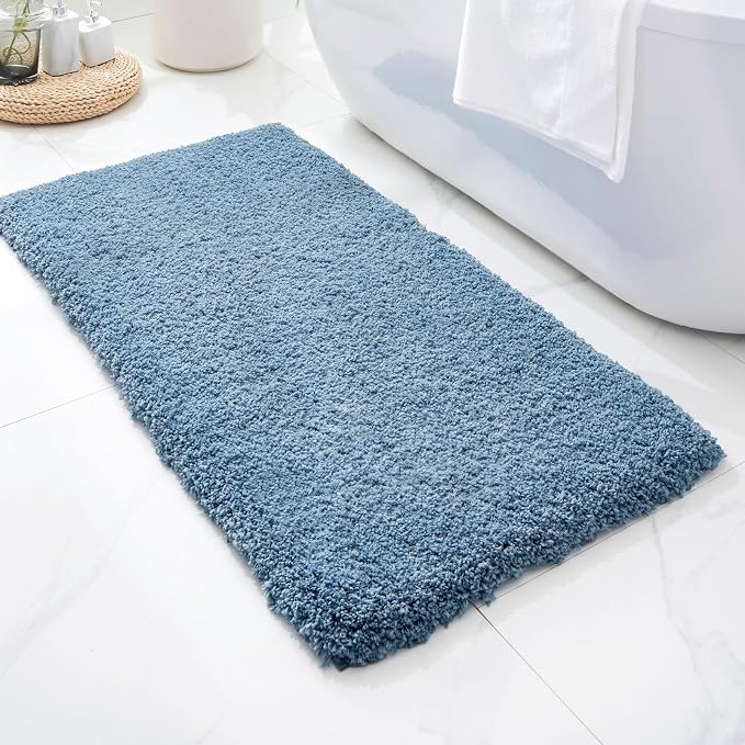 Disolla Blue Bathrom Runner Rug 24x59 - Large Soft Plush Bath Mat, Thick Long Non-Slip Shaggy Floor Mat, Ultra-Absorbent for Master Bathroom Bedroom