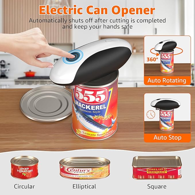 Electric Can Opener, Automatic Can Opener One Touch Operation, Rechargeable Can Opener USB-C Charge, Can Openers Smooth Edge For Seniors, Portable Kitchen Gadgets Fits Most Can Sizes