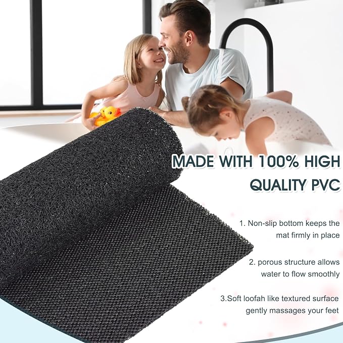 SONGZIMING Shower Mat Non Slip 40.2 x16.1 Inch, Loofah Shower Mat Anti Slip Tub Mat Without Suction Cups, Shower Floor Mat for Wet Area, Quick Drying, Black